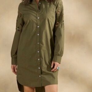 Sundance Catalogue Sonda Olive Green Long Sleeve Shirt Dress-NWT